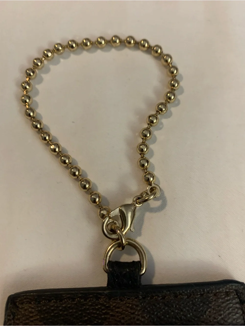 EUC Coach Brown Signature Card Holder with Big Gold Ball Chain